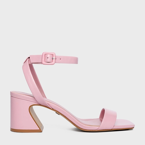 Sandália Tiras Salto Wave Couro Rosa Baby