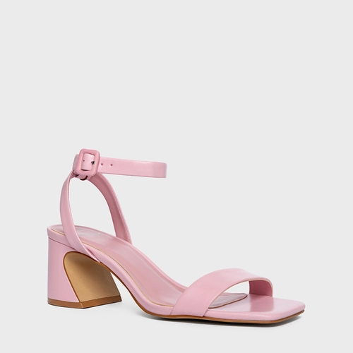 Sandália Tiras Salto Wave Couro Rosa Baby