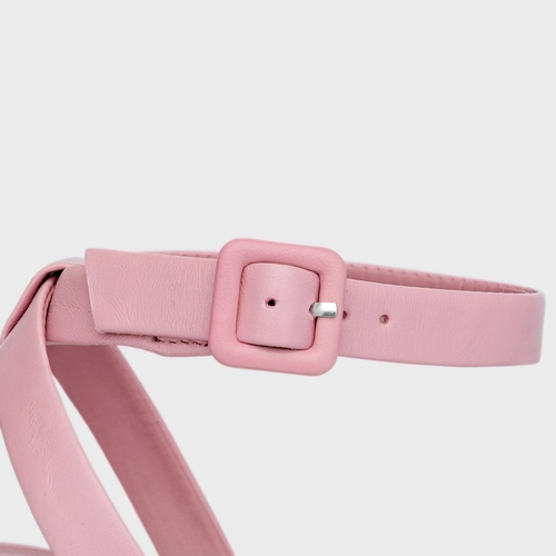 Sandália Tiras Salto Wave Couro Rosa Baby