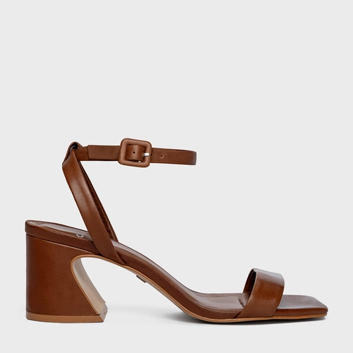 Sandália Tiras Salto Wave Couro Marrom Cinnamon