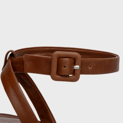 Sandália Tiras Salto Wave Couro Marrom Cinnamon