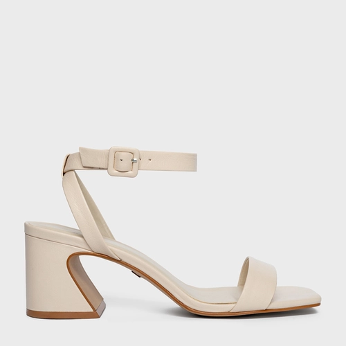 Sandália Tiras Salto Wave Couro Off White Ivory