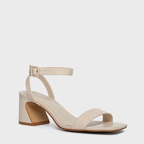 Sandália Tiras Salto Wave Couro Off White Ivory