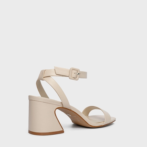 Sandália Tiras Salto Wave Couro Off White Ivory