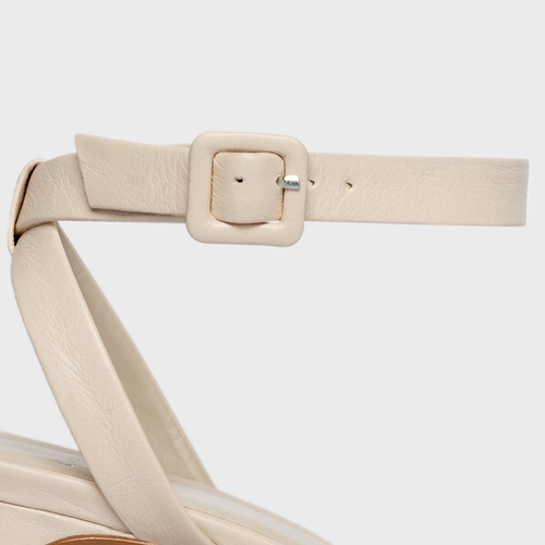 Sandália Tiras Salto Wave Couro Off White Ivory