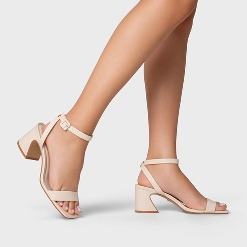 Sandália Tiras Salto Wave Couro Off White Ivory