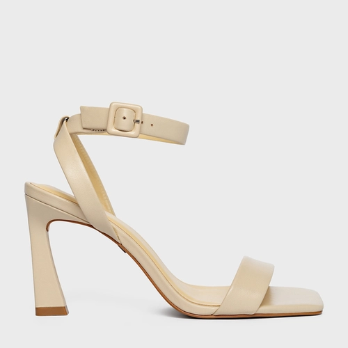 Sandália Classic Salto Yve Couro Amarelo Egg Shell