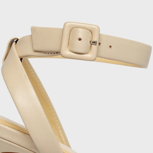 Sandália Classic Salto Yve Couro Amarelo Egg Shell