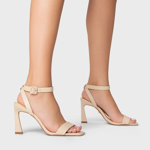 Sandália Classic Salto Yve Couro Amarelo Egg Shell