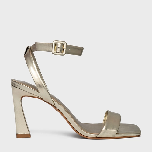 Sandália Classic Salto Yve Couro Metalizado Dourado