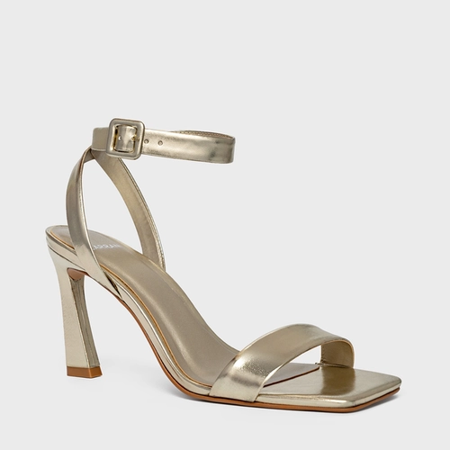 Sandália Classic Salto Yve Couro Metalizado Dourado