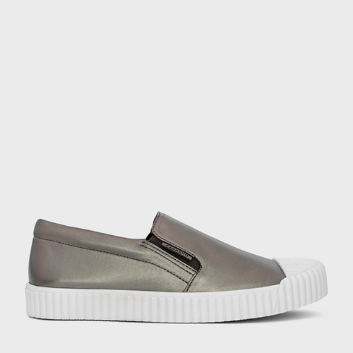 Tênis Slip On Kicks Couro Metalizado Pewter