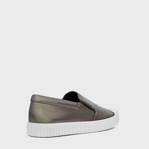 Tênis Slip On Kicks Couro Metalizado Pewter