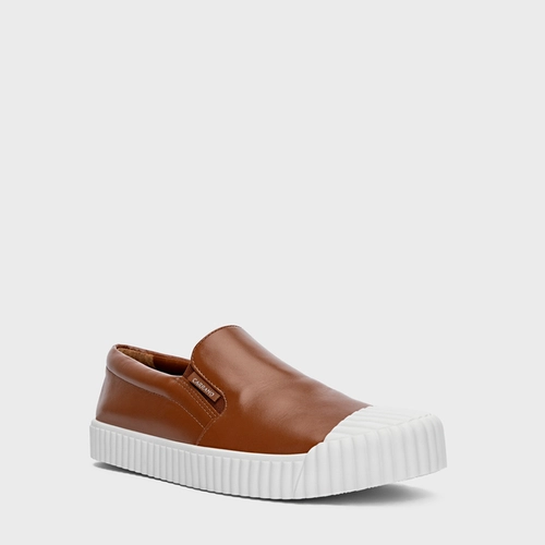 Tênis Slip On Kicks Couro Marrom Tan