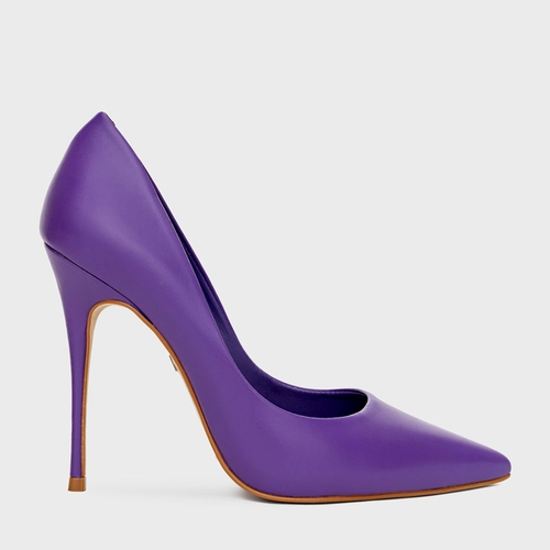 Scarpin Loretta Salto Fino Couro Roxo Ultraviolet