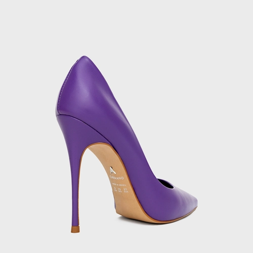 Scarpin Loretta Salto Fino Couro Roxo Ultraviolet