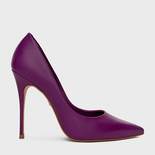 Scarpin Loretta Salto Fino Couro Roxo Açaí