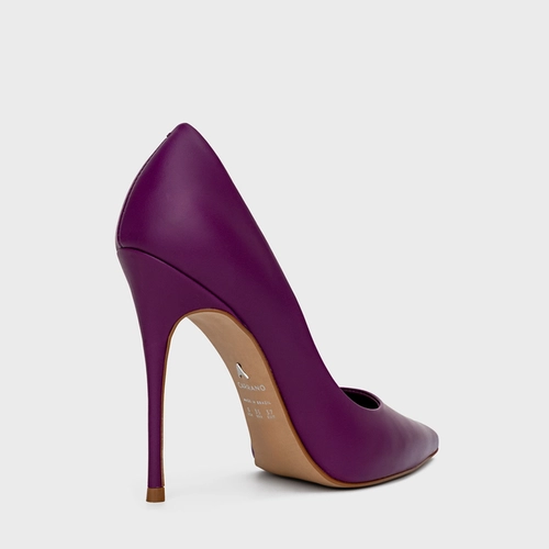 Scarpin Loretta Salto Fino Couro Roxo Açaí