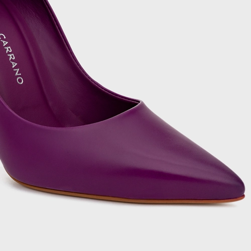 Scarpin Loretta Salto Fino Couro Roxo Açaí