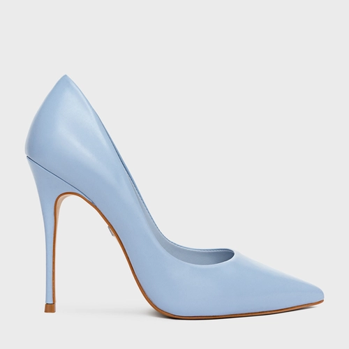 Scarpin Loretta Salto Fino Couro Azul Flower Blue