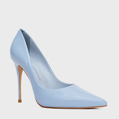 Scarpin Loretta Salto Fino Couro Azul Flower Blue