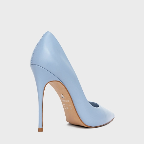 Scarpin Loretta Salto Fino Couro Azul Flower Blue