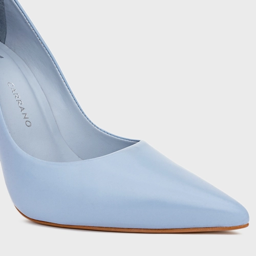Scarpin Loretta Salto Fino Couro Azul Flower Blue