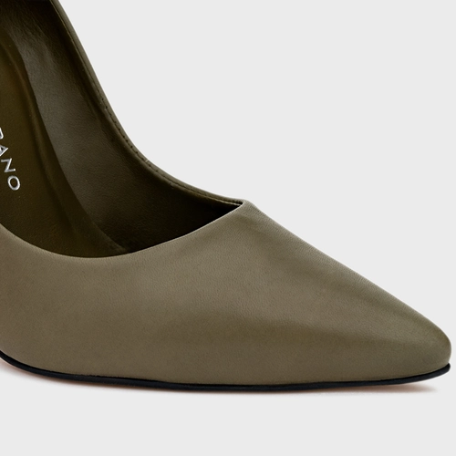 Scarpin Loretta Salto Fino Couro Verde Khaki