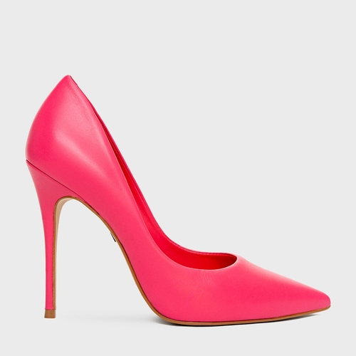 Scarpin Loretta Salto Fino Couro Rosa Pink