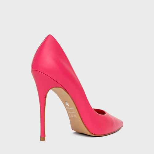 Scarpin Loretta Salto Fino Couro Rosa Pink