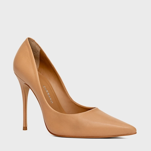 Scarpin Loretta Salto Fino Couro Bege Nude
