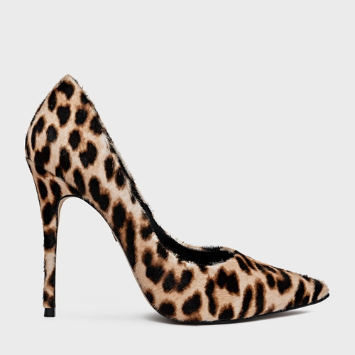 Scarpin Loretta Salto Fino Pelo Animal Print Expresso