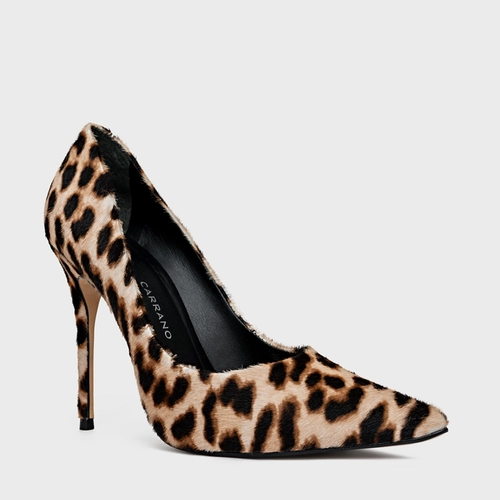 Scarpin Loretta Salto Fino Pelo Animal Print Expresso