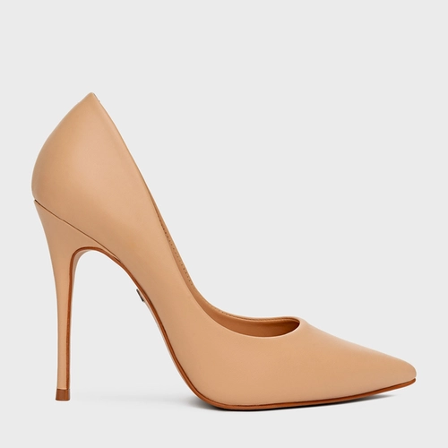 Scarpin Loretta Salto Fino Couro Bege True Sand