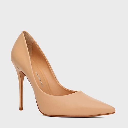 Scarpin Loretta Salto Fino Couro Bege True Sand