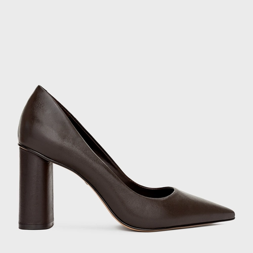 Scarpin Emma Salto Oval Couro Marrom Coconut
