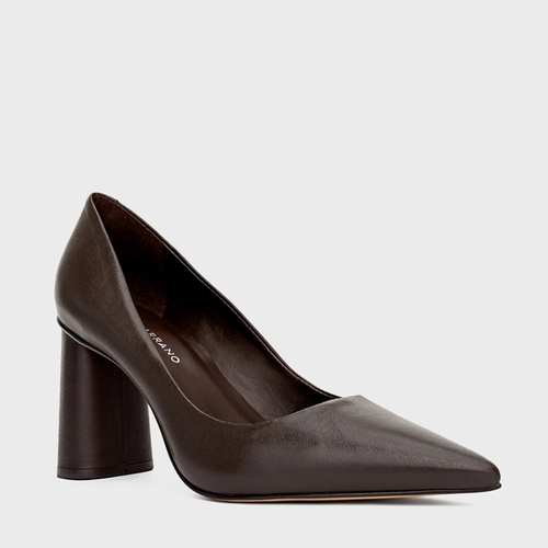 Scarpin Emma Salto Oval Couro Marrom Coconut