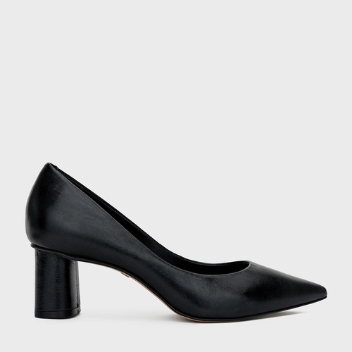 Scarpin Felícia Salto Oval Couro Metalizado Preto