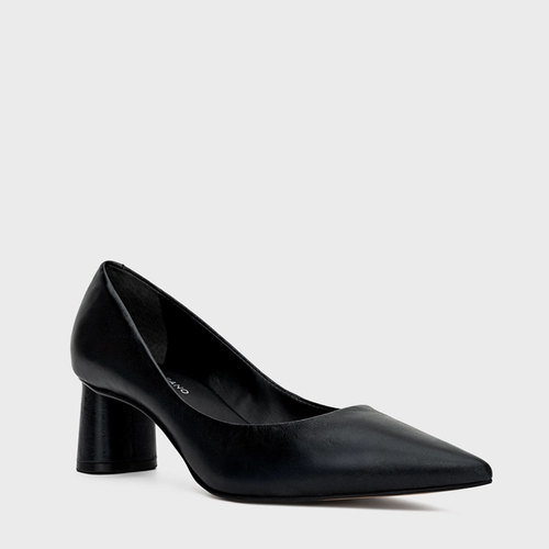 Scarpin Felícia Salto Oval Couro Metalizado Preto