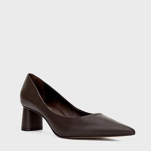 Scarpin Felícia Salto Oval Couro Marrom Coconut