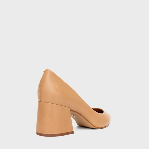 Scarpin Lauren Salto Bloco Couro Bege Nude