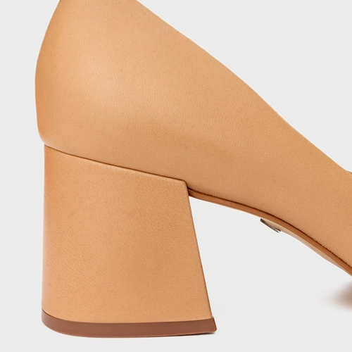 Scarpin Lauren Salto Bloco Couro Bege Nude