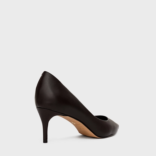Scarpin Valentina Salto Fino Couro Marrom Coconut