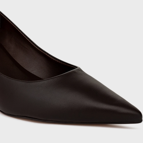 Scarpin Valentina Salto Fino Couro Marrom Coconut