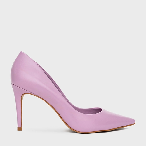 Scarpin Beatriz Salto Fino Couro Roxo Mauve Mist