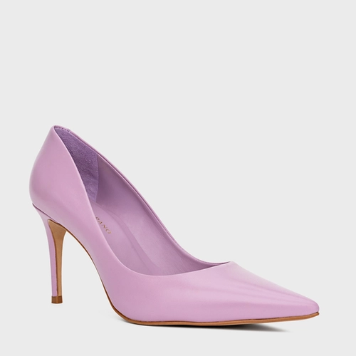 Scarpin Beatriz Salto Fino Couro Roxo Mauve Mist