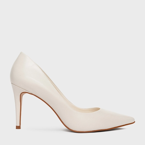 Scarpin Beatriz Salto Fino Couro Off White New Ivory