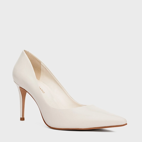 Scarpin Beatriz Salto Fino Couro Off White New Ivory