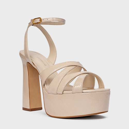 Sandália Plataforma Tiras Cruzadas Couro Verniz Off White Cotton