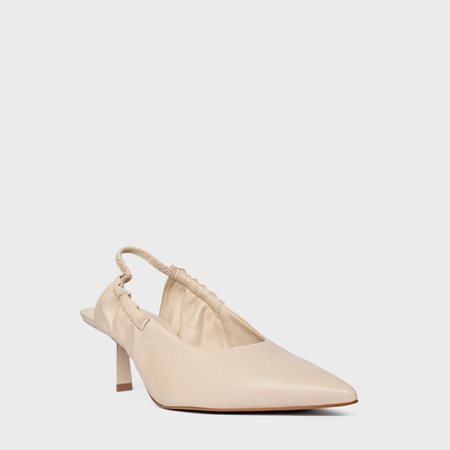 Scarpin Slingback Drape Salto Fino Couro Off White Cotton